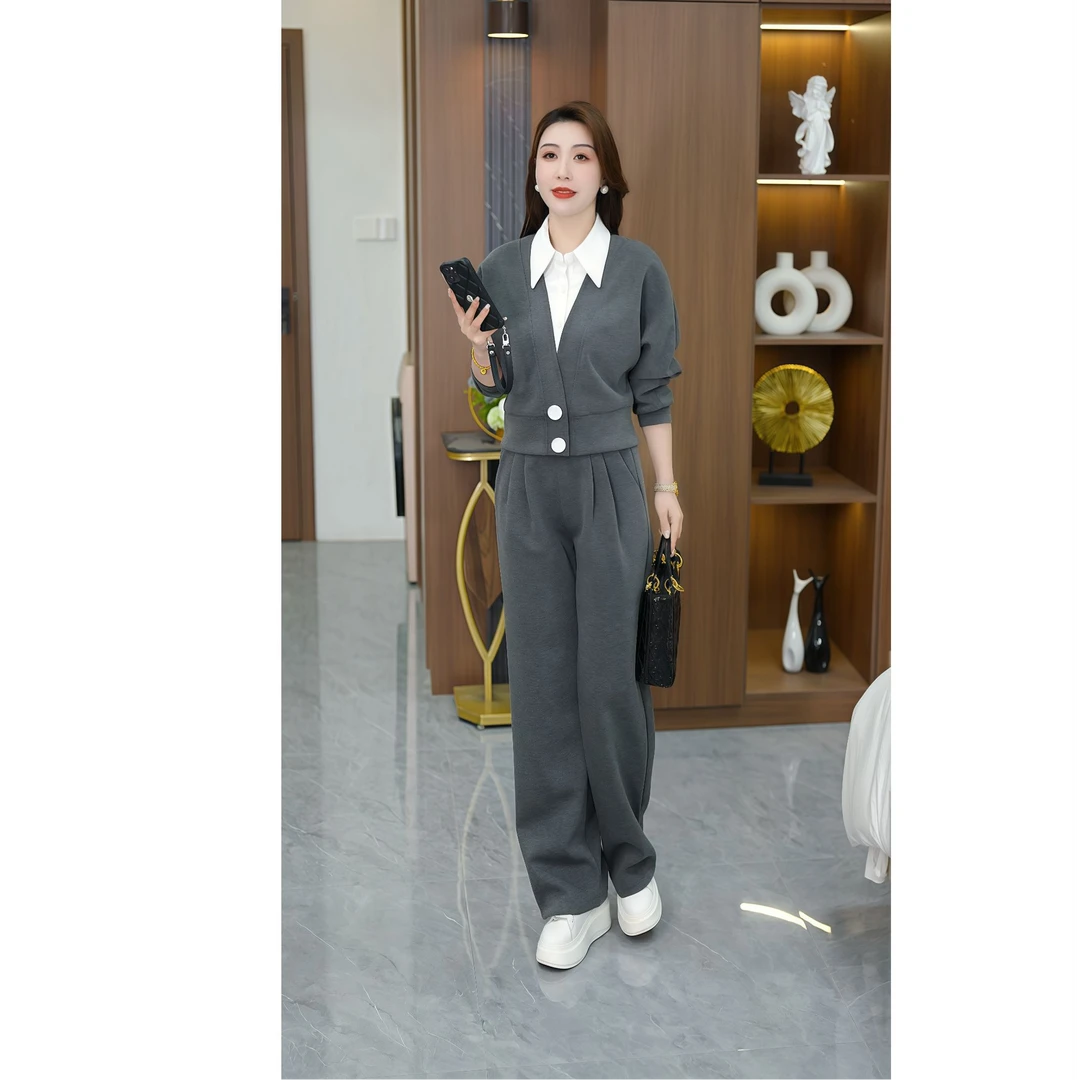 休闲长裤套装女2025春季新款显瘦洋气时尚遮肚子时尚减龄两件套