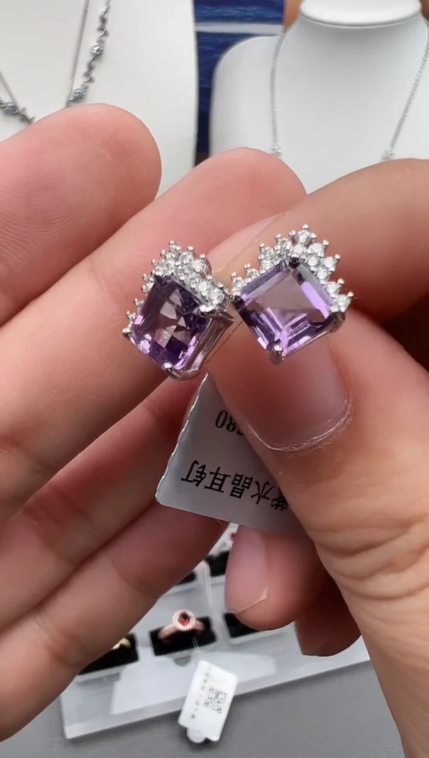 银S925镶嵌耳饰紫晶52