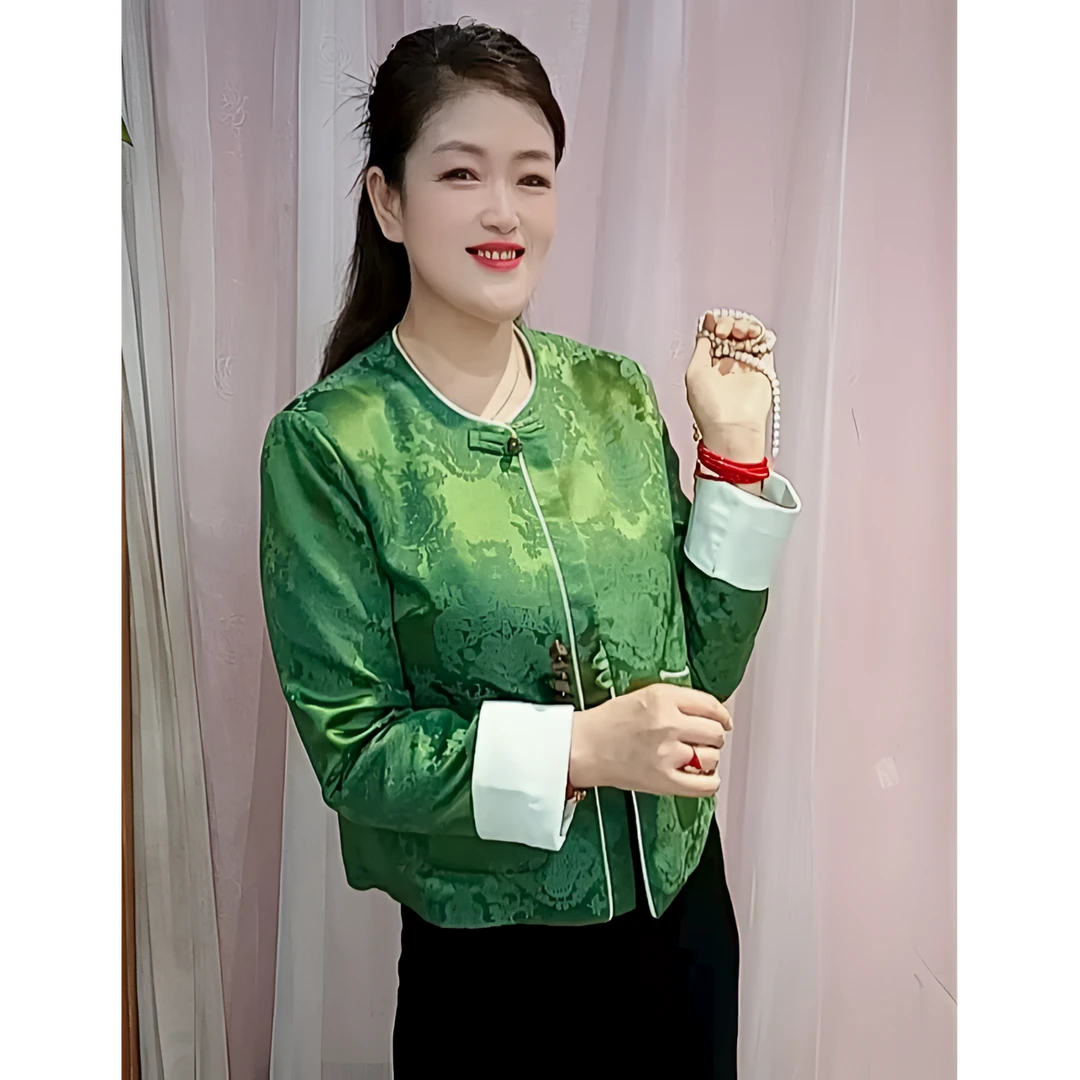 【王丽专属】新中式春秋季短外套女短款中国风百搭重工提花V领网