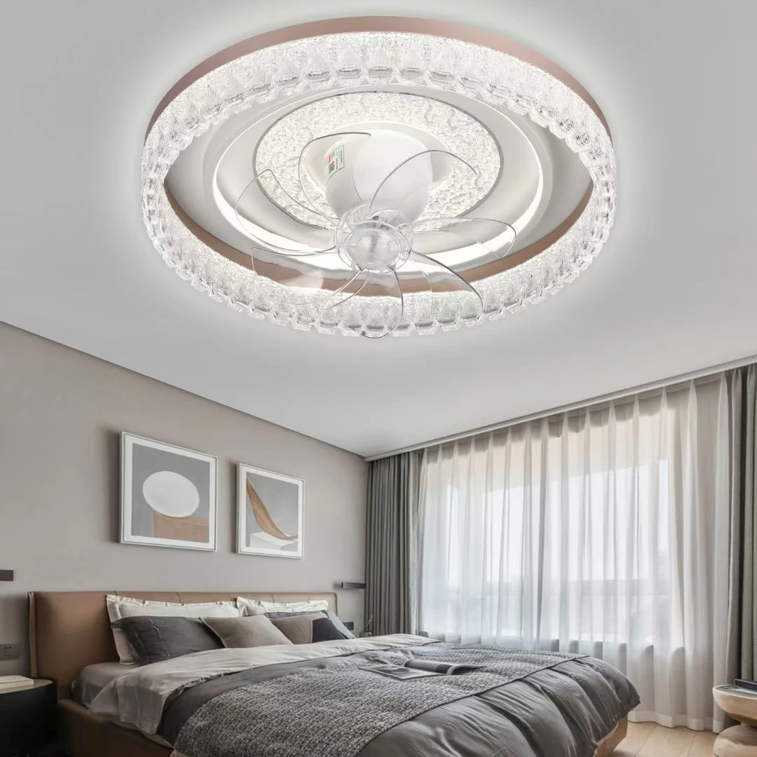 2025高端水晶吸顶灯风扇灯360摇头智能静音主卧次卧餐厅中山灯具