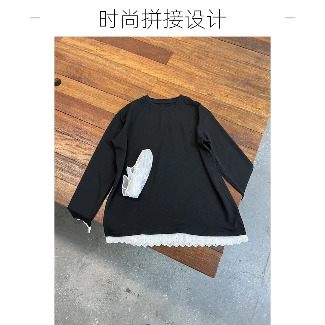 【杨英家水溶蕾丝拼接领带两件设计】春装新款T恤882015