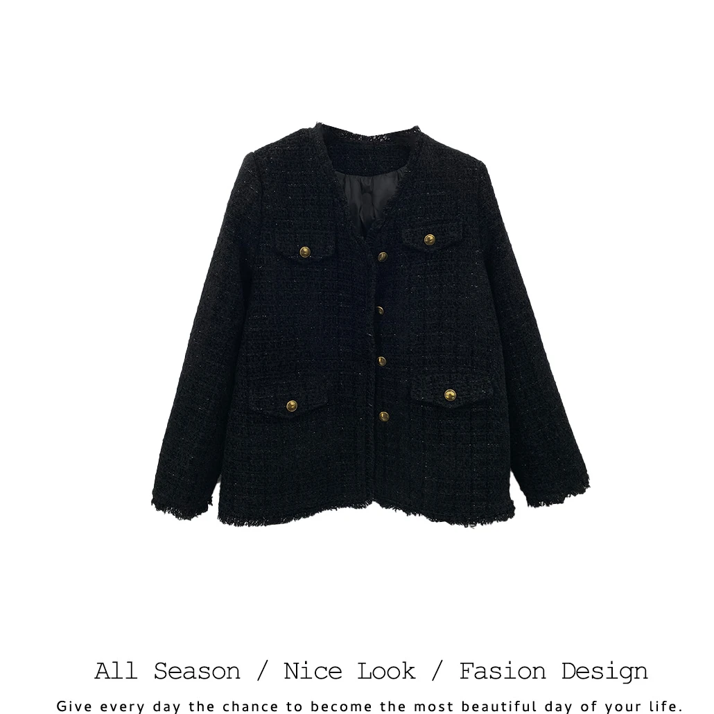 552   黑色轻奢小香风设计师时尚韩版百搭秋冬季外套  款号#9819