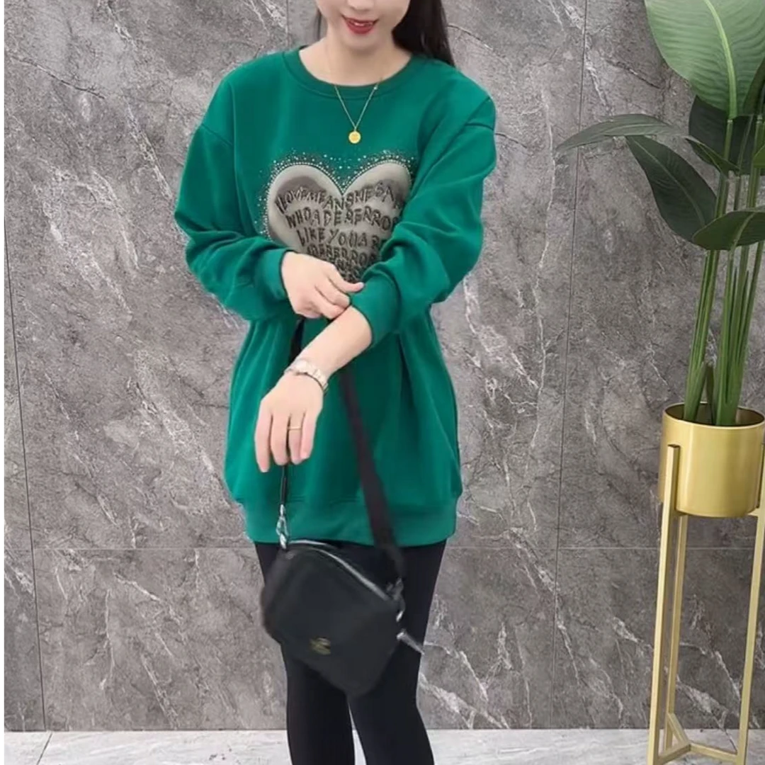 爱心卫衣2025春秋新款圆领宽松韩版中长款百搭精致洋气上衣
