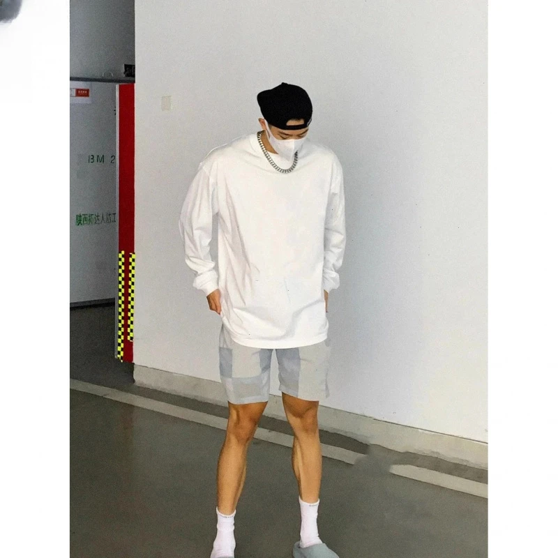 280g重磅纯棉螺纹袖口长袖t恤男春秋潮流基础内搭打底衫宽松圆领