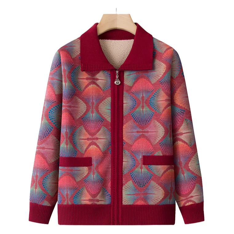 中老年人妈妈装冬装奶奶毛衣加绒加厚时尚针织衫开衫保暖秋冬外套