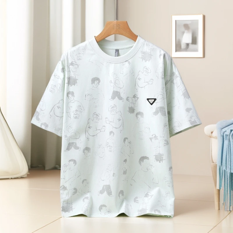 夏季新款短袖T恤休闲宽松学生潮流衣服韩版时尚薄款透气男士印花