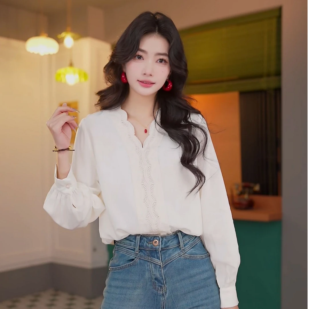 丁佳欣【清白无争】港风复古纯色衬衫女宽松显瘦上衣JN1203151