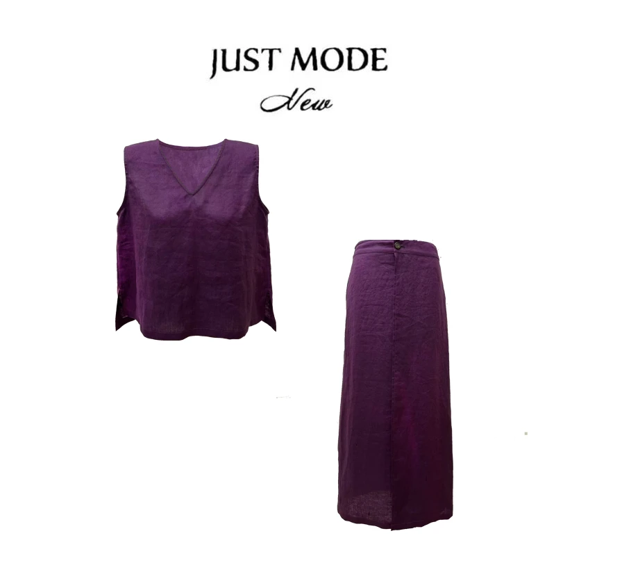 梁兄【西西里记忆】100%雨露亚麻轻奢套装女上衣+裙子两件套LJ049