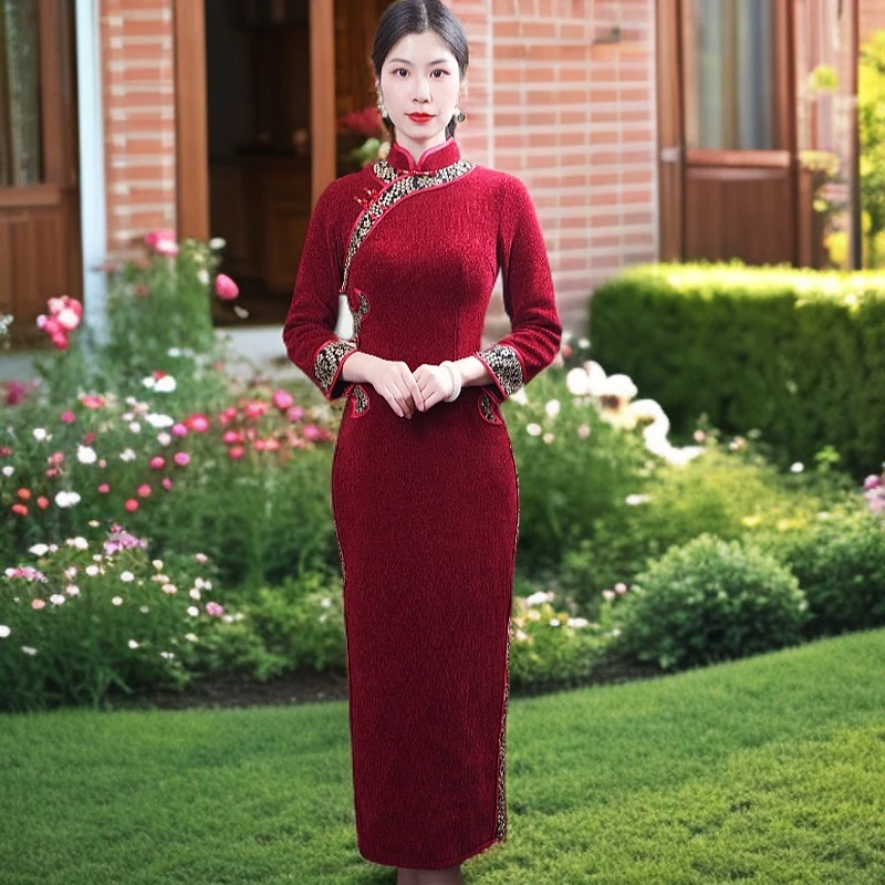 肆（红色）  2024新款宫廷风改良旗袍气质日常优雅秋冬复古