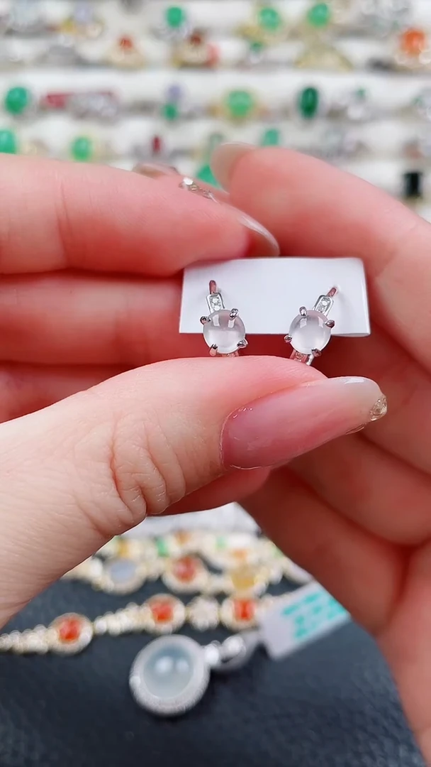 银S925镶嵌翡翠耳饰83