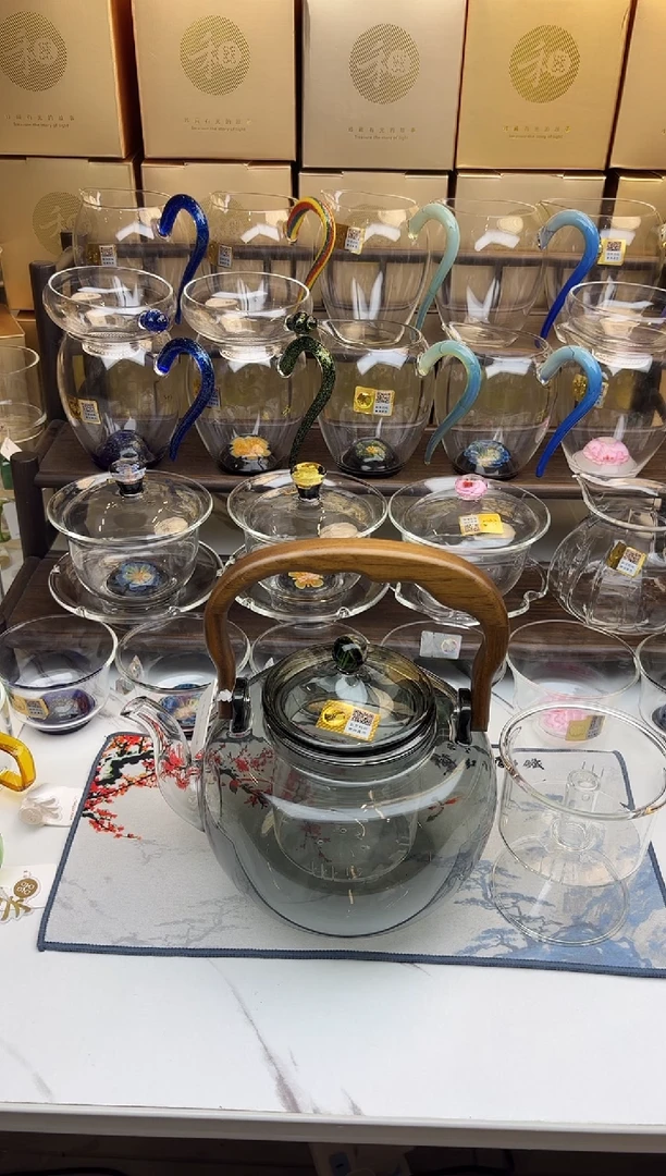 手工艺品玻璃禾器 山雅壶烟灰色双内胆