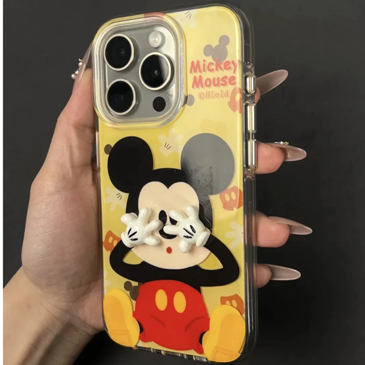 趣味可爱黄底捂眼米奇立体适用iPhone16Promax手机壳15pro新14pro