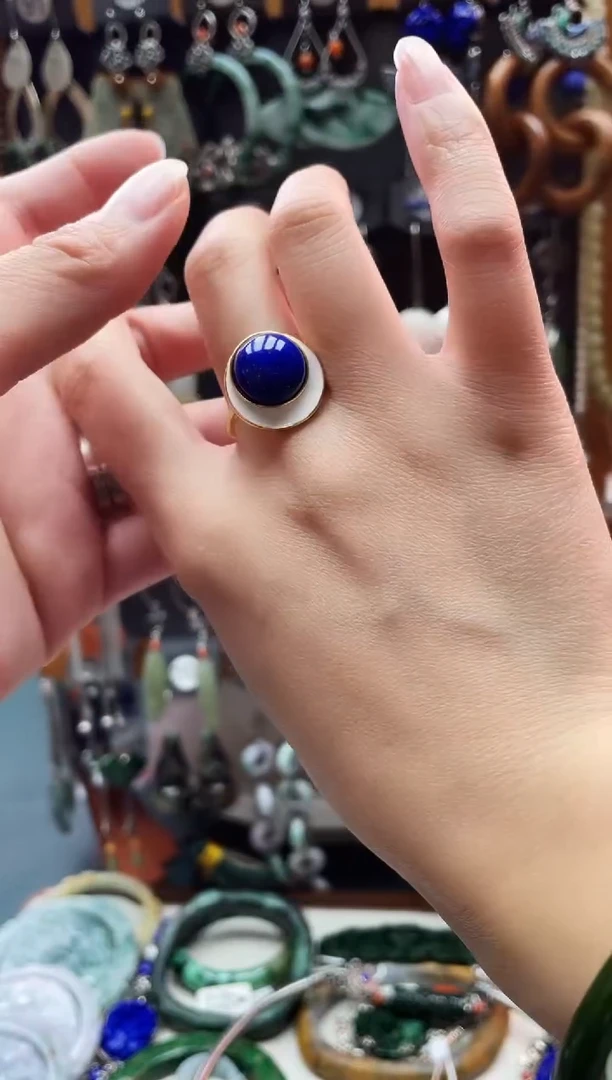 银S925镀金镶嵌青金石戒指饰品