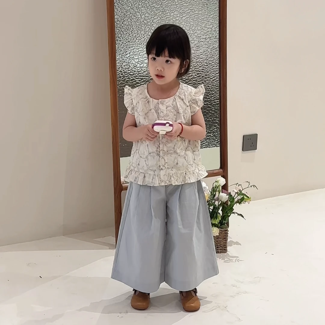 【云朵小葵】女童夏季五粒扣满印勾草飞袖休闲T恤1113856