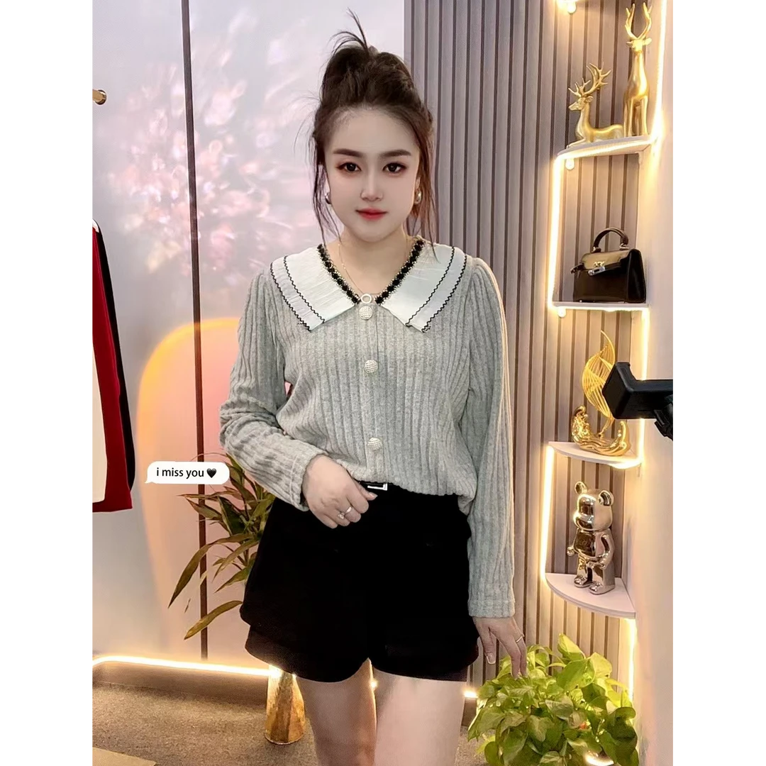 冬季新款2319雪花绒娃娃领小香风减龄遮肉显瘦百搭上衣