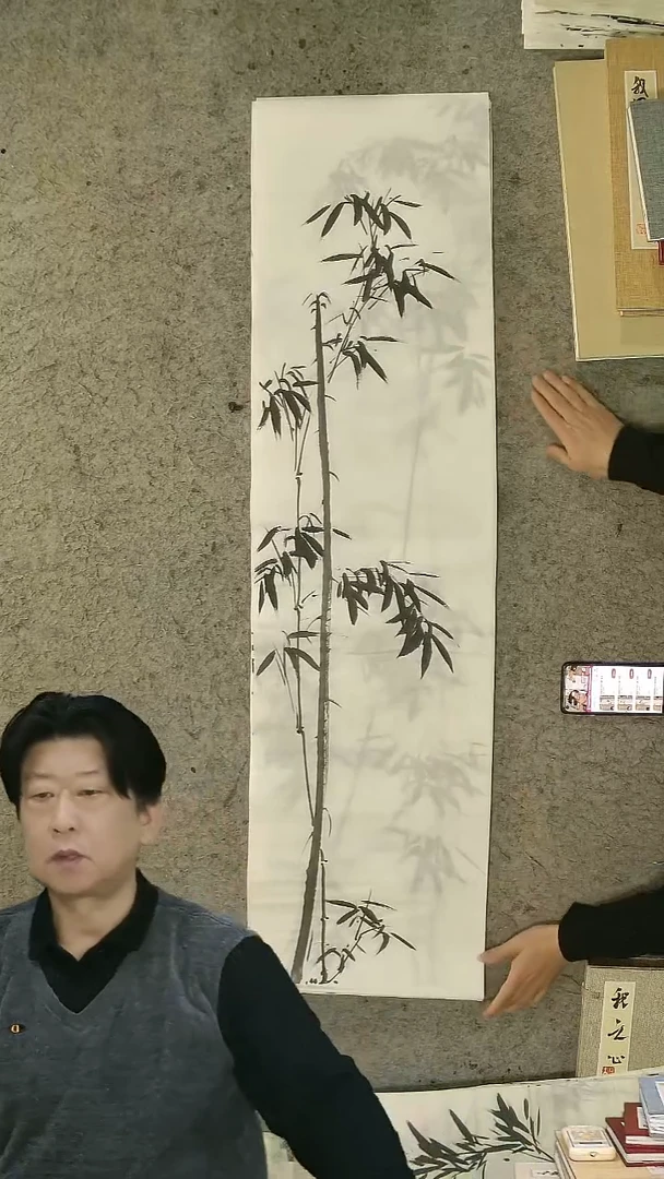 国画四尺对开  墨竹条屏 34*138cm