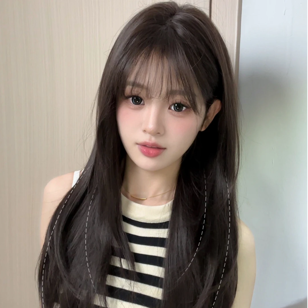 【是初恋啊】升级大蕾丝女神手织假发透气超自然黑长直刘海减龄甜妹