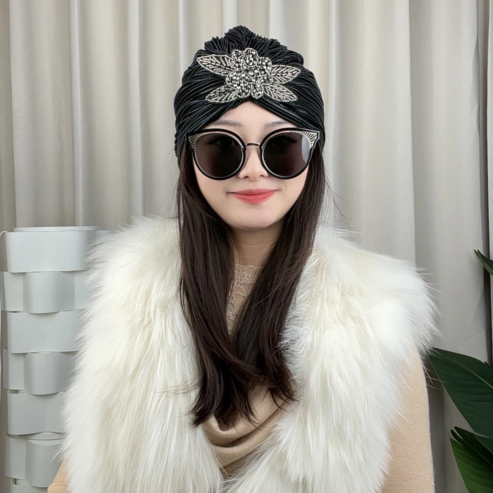 KELAODIKAIDA/新款包头帽遮盖白发神器经典时尚百搭镶钻个性女士