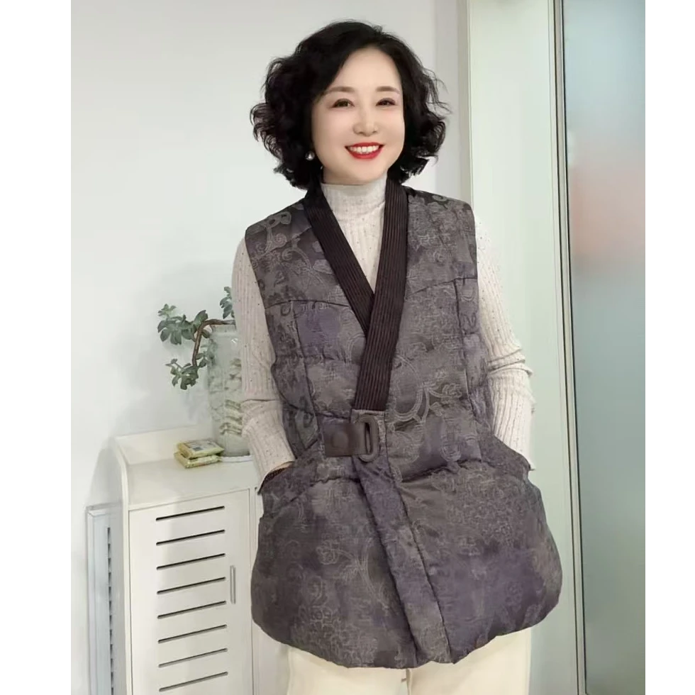 85531高端老钱风人丝提花鹅绒保暖马甲（衣长66cm左右）