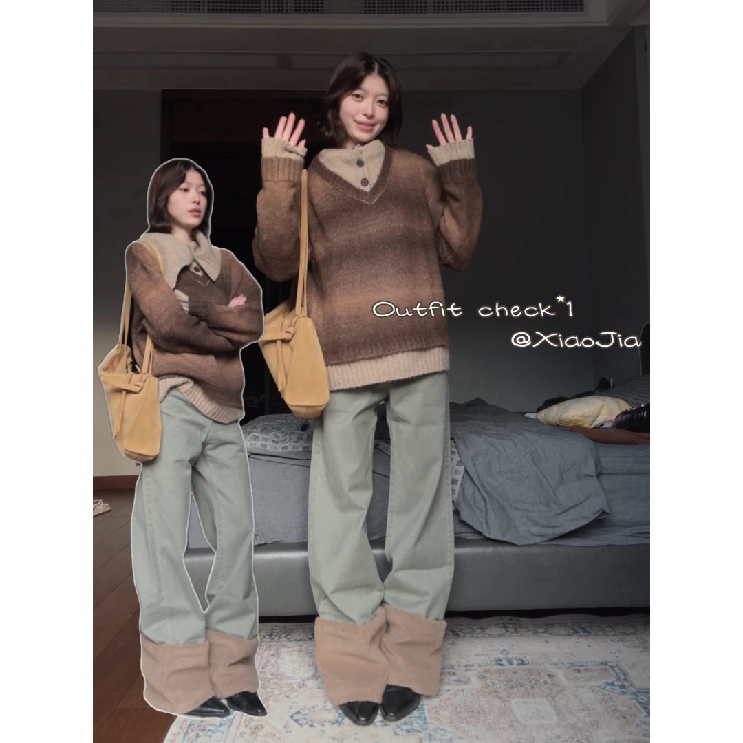 MARIE.COCO韩系复古感假两件条纹针织衫毛衣百搭宽松休闲裤套装