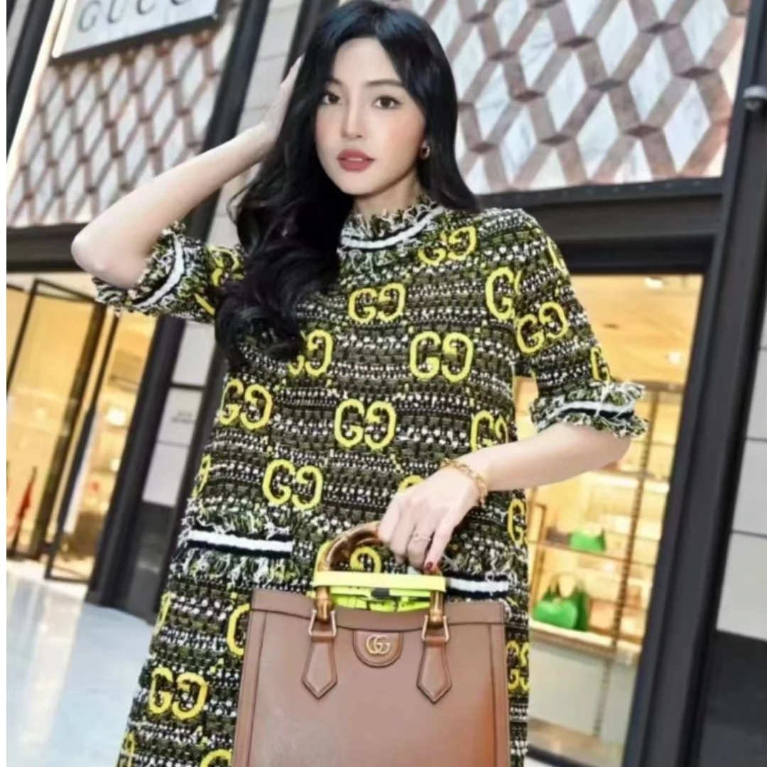 未使用 GUCCI/古驰 Gucci 圆领短袖连衣裙 黄黑/S
