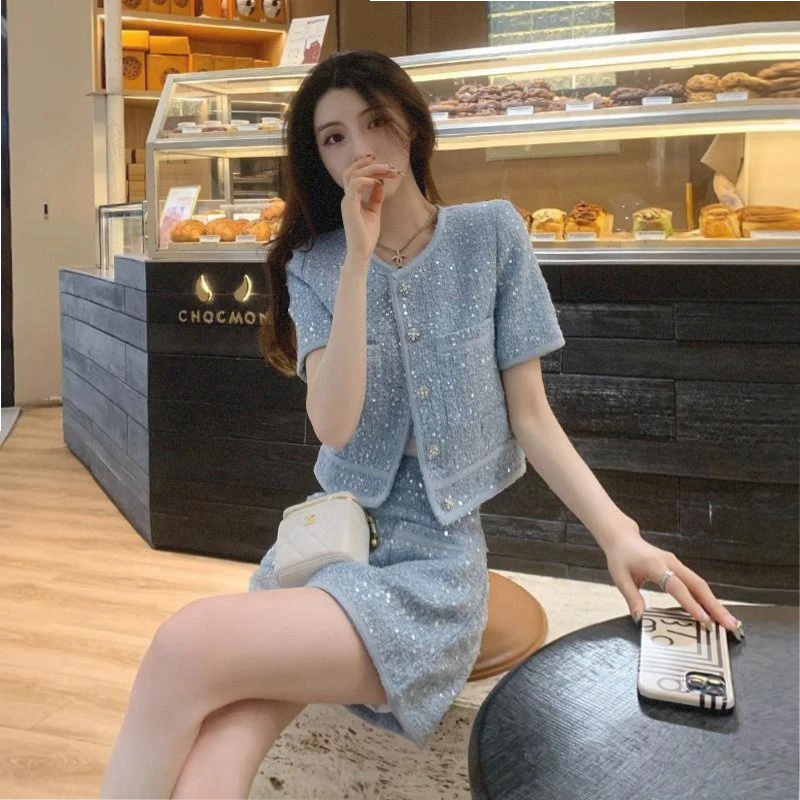 夏装搭配一整套时尚小香风网红炸街盐系减龄短袖短裤两件套装