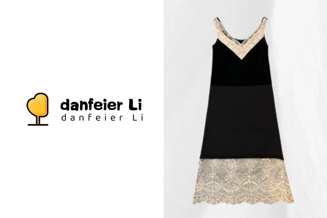 《丫丫推荐款》4021设计款黑色拼接蕾丝V领背心裙