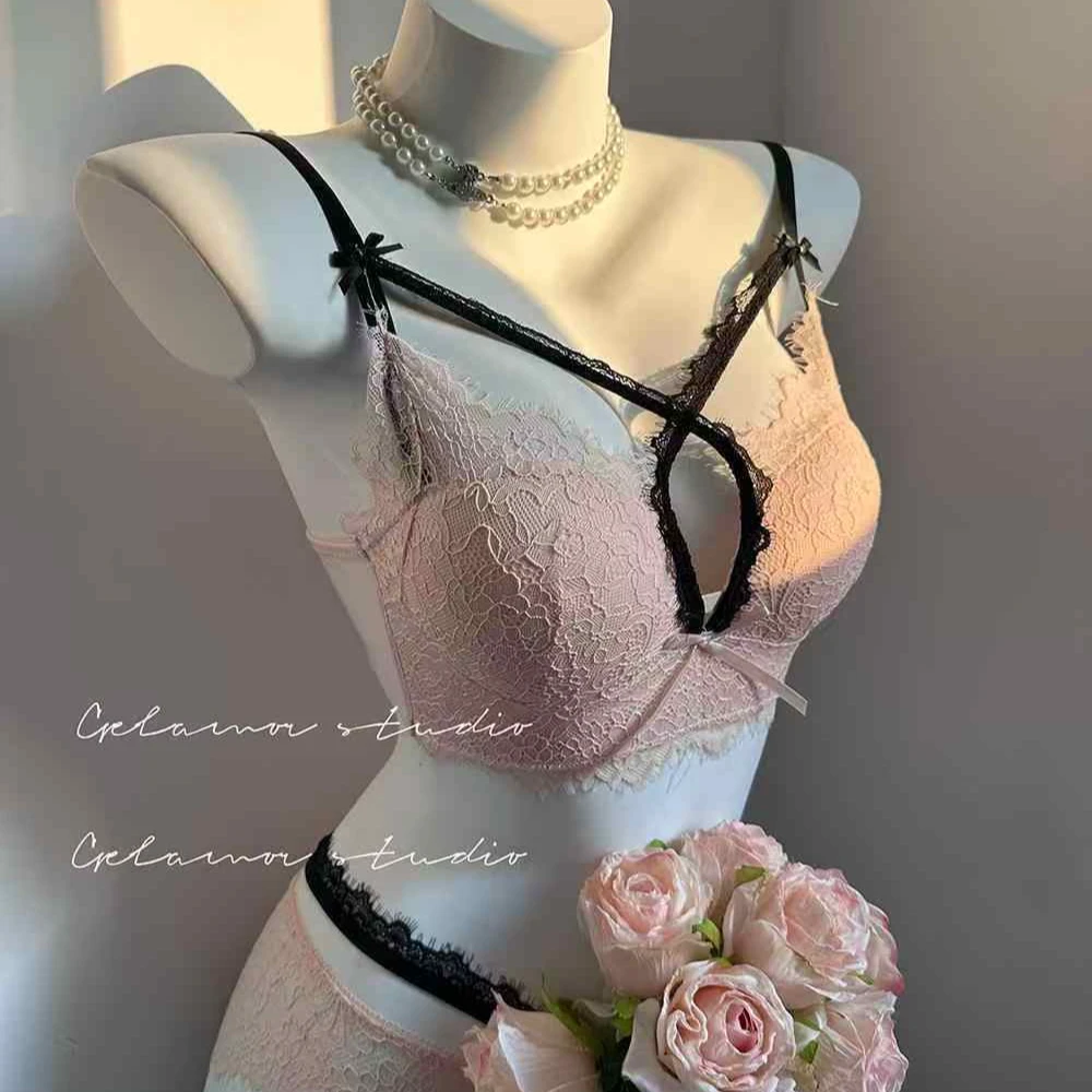 纯欲蕾丝夏季内衣小胸聚拢女内搭加厚无钢圈显胸大法式性感文胸罩