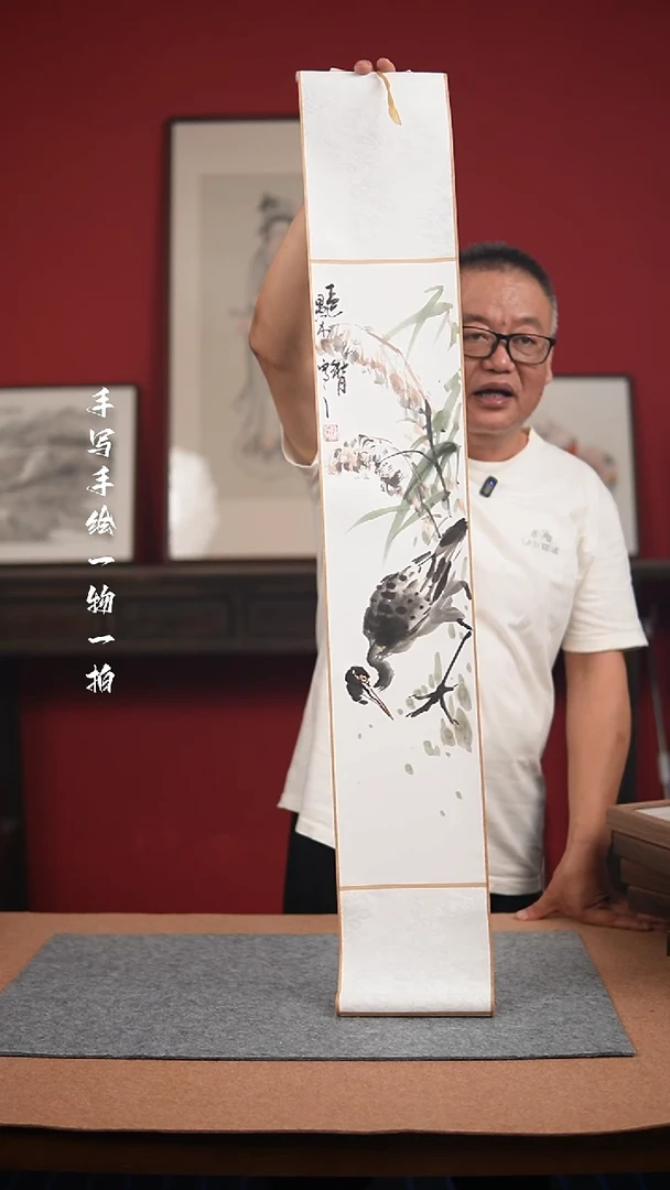 国画手绘-17*110卷轴花鸟