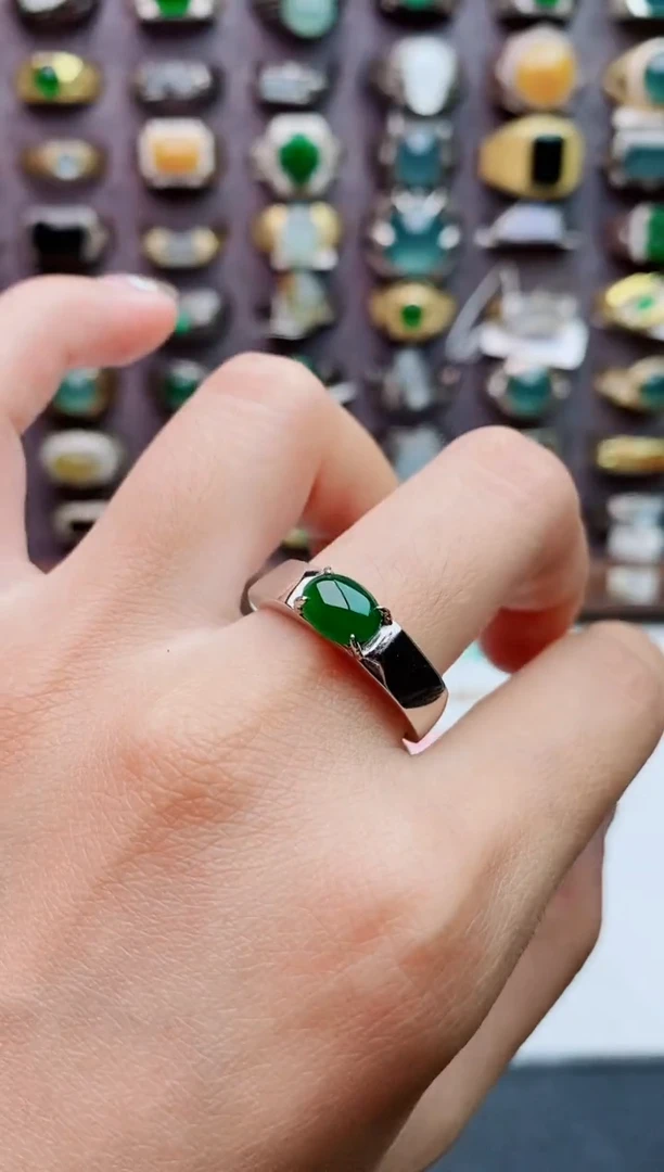 银S925镶嵌戒指翡翠天然翡翠男戒