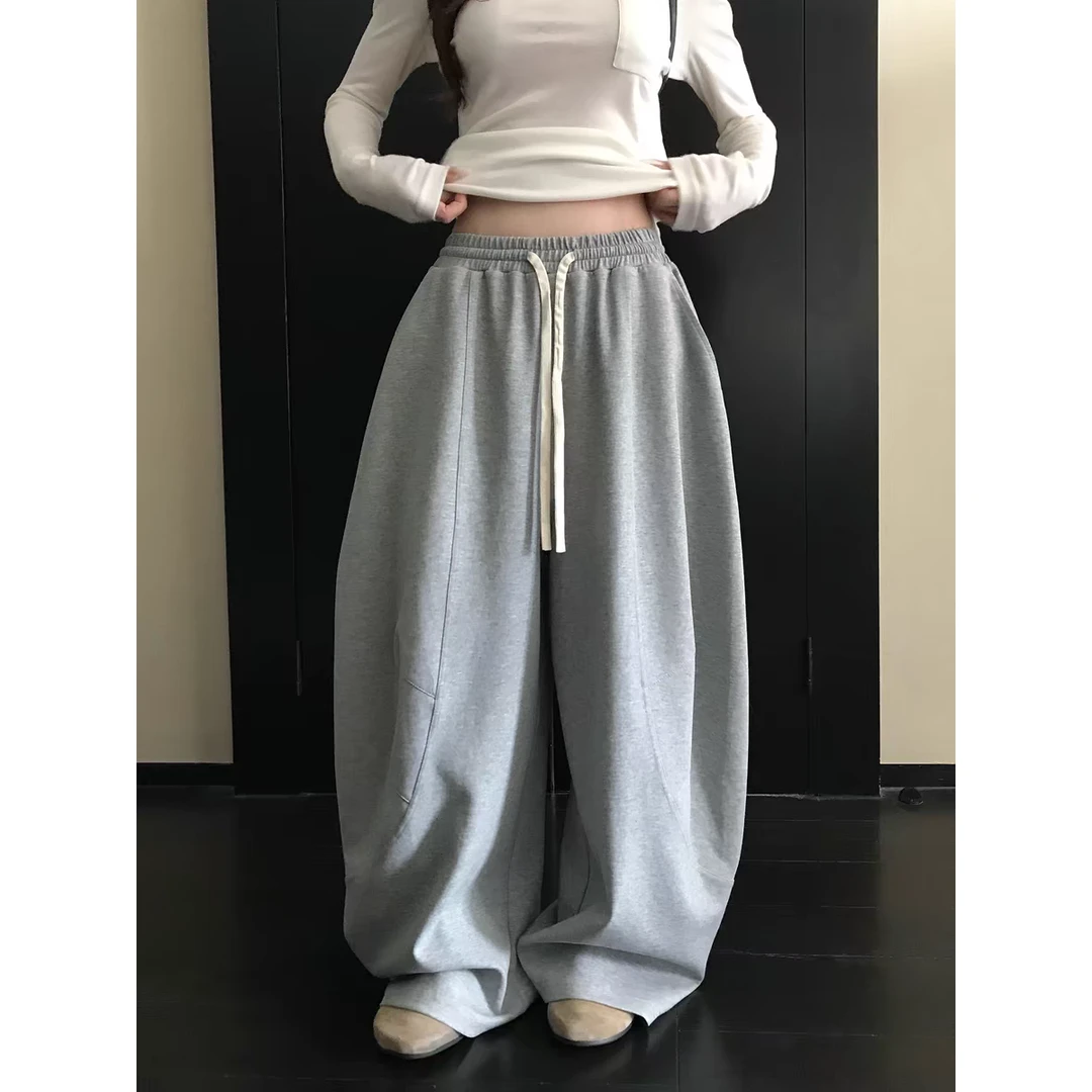 “韩女糯糯裤”软垂巨显瘦抽绳弯刀卫裤松紧腰+慵懒休闲长袖
