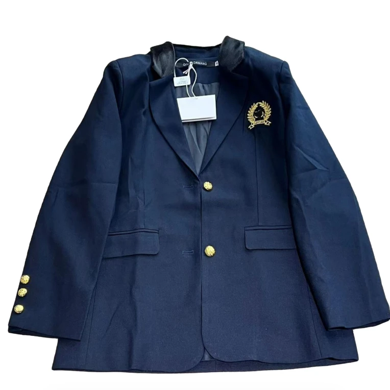 【No退No换】学院风藏蓝色时尚休闲百搭可爱修身丝绒贵气西装外套