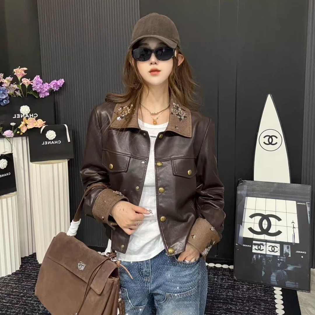 【浮影梦蝶】新款洋气设计师款女装韩版气质羊皮显瘦休闲皮衣_99013