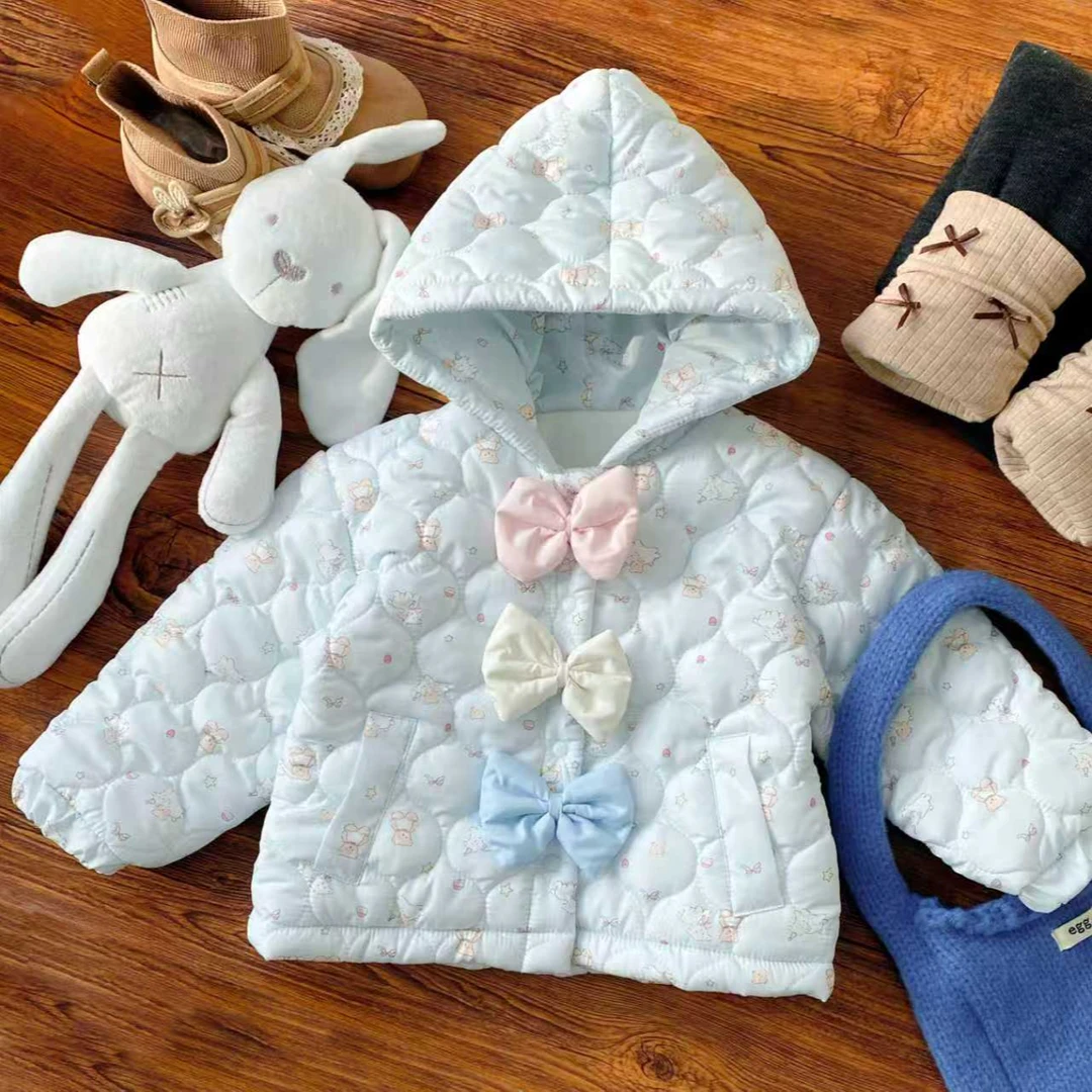 ZX女童加厚秋冬韩版加绒三色蝴蝶结棉衣菱格保暖棉服ZS-J-D526