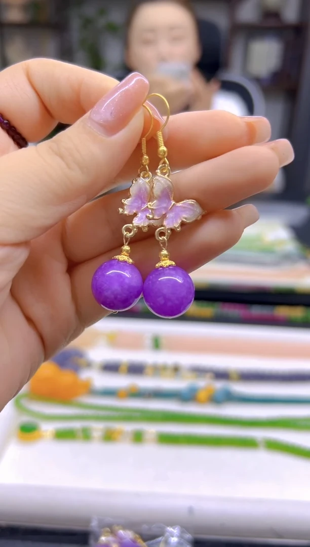 翡翠14K金镶嵌耳饰DIY款E737