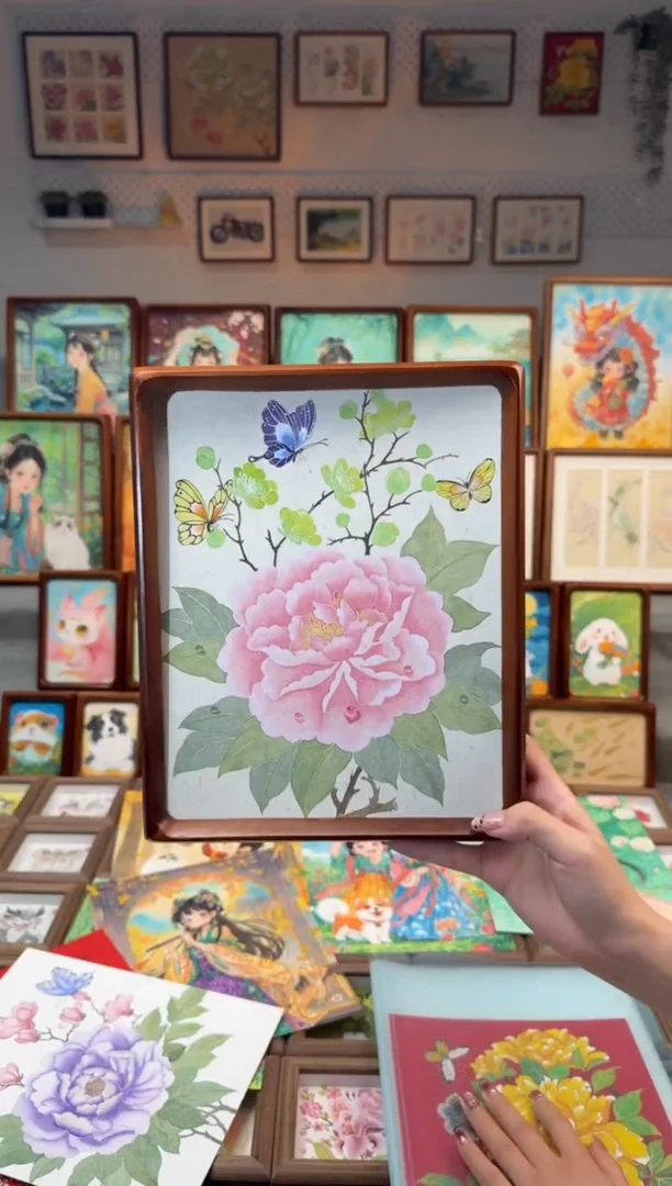 国画粉牡丹蝴蝶 手绘国画10