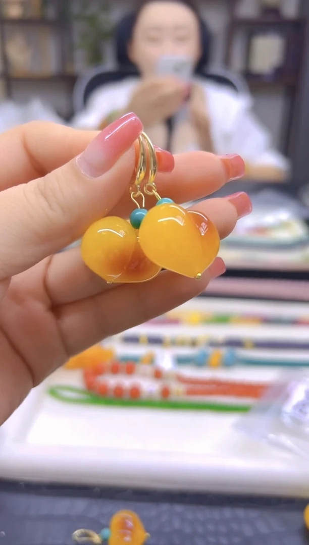 蜜蜡14K金镶嵌耳饰DIY款E904