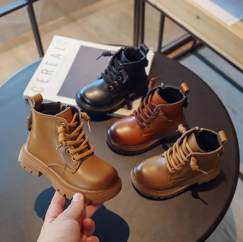儿童短靴冬季加绒二棉保暖3-10岁6男童靴子7女童马丁靴5男孩皮靴4