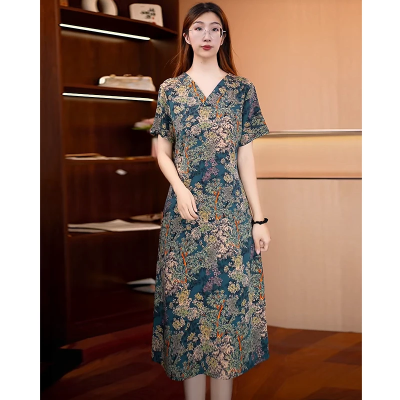 【藏蓝松针花】新款显白遮肉连衣裙B