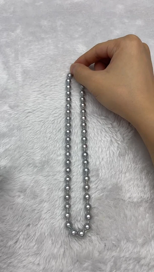 项链银S925镶嵌海水珍珠AK真多麻8-8.5mm