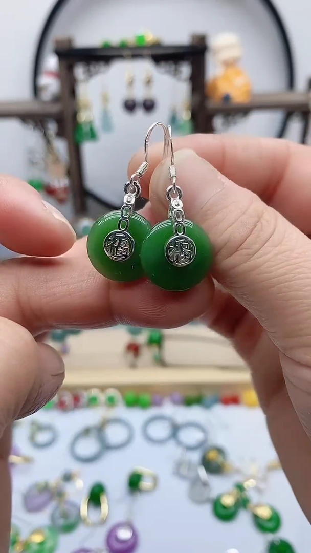 银S925镶嵌和田玉耳饰203