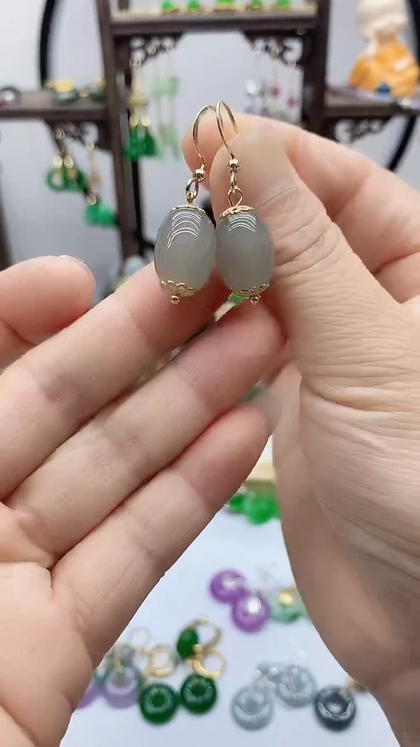 和田玉14K金镶嵌耳饰94