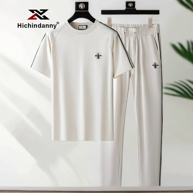 轻薄速干休闲运动套装男夏季清凉弹力冰丝圆领短袖两件套时尚男装