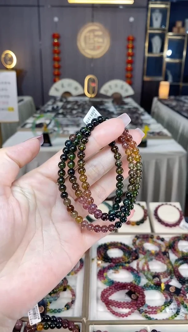 未镶嵌冰透体老矿碧玺黑糖三圈手串5mm+碧玺hon多样性发一条