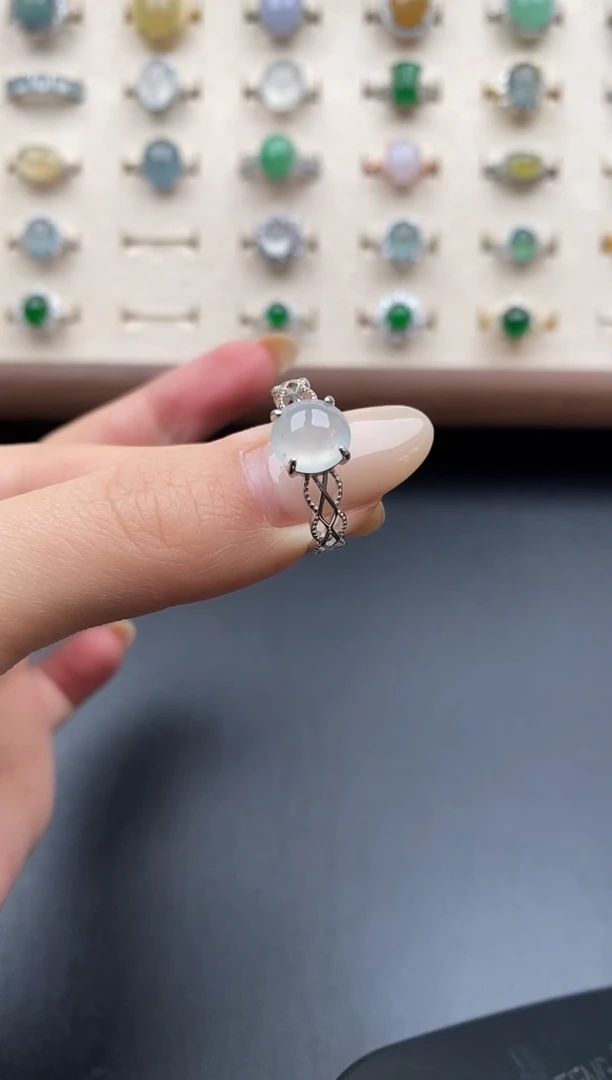 银S925镶嵌戒指翡翠一物一证一礼盒