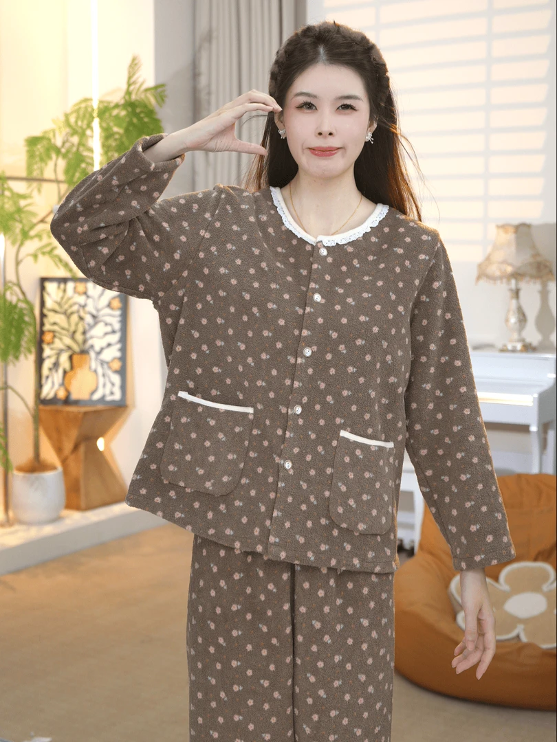 【冰冰专属】长袖冬季加绒加厚睡衣家居服套装秋冬CYR
