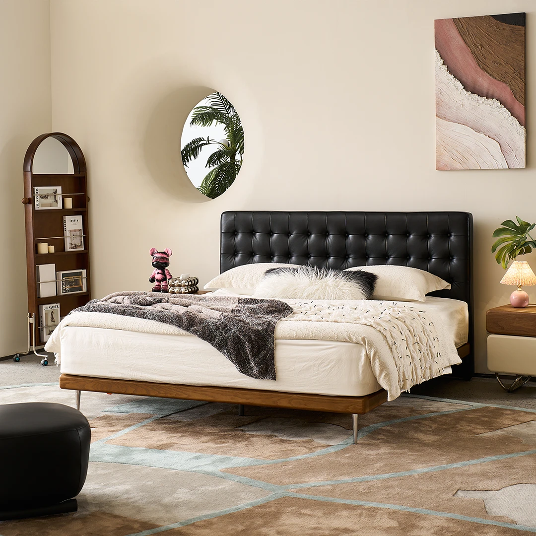 【春哥严选】意式极简实木拉扣头层牛皮主卧室双人大床主卧MYYG