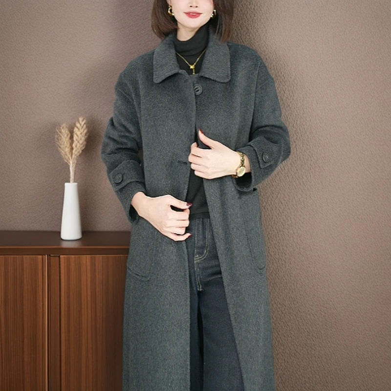 气质显瘦羊毛大衣女秋冬女士毛呢长款外套8326