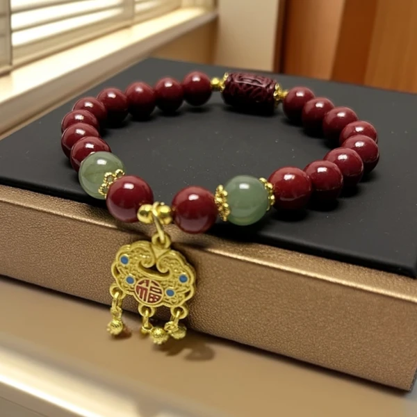 含辰砂工艺品新中式长命富贵锁朱砂手链S129