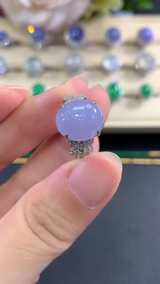 18K金镶嵌戒指翡翠b59紫货有色差